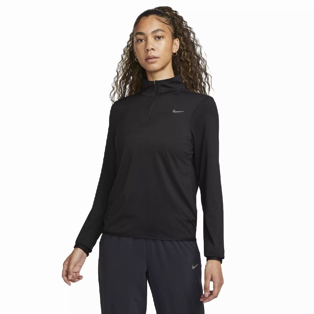 Nike Swift Element UV 1/4 Zip Running Top Dri Fit Thumbholes Black Women’s L